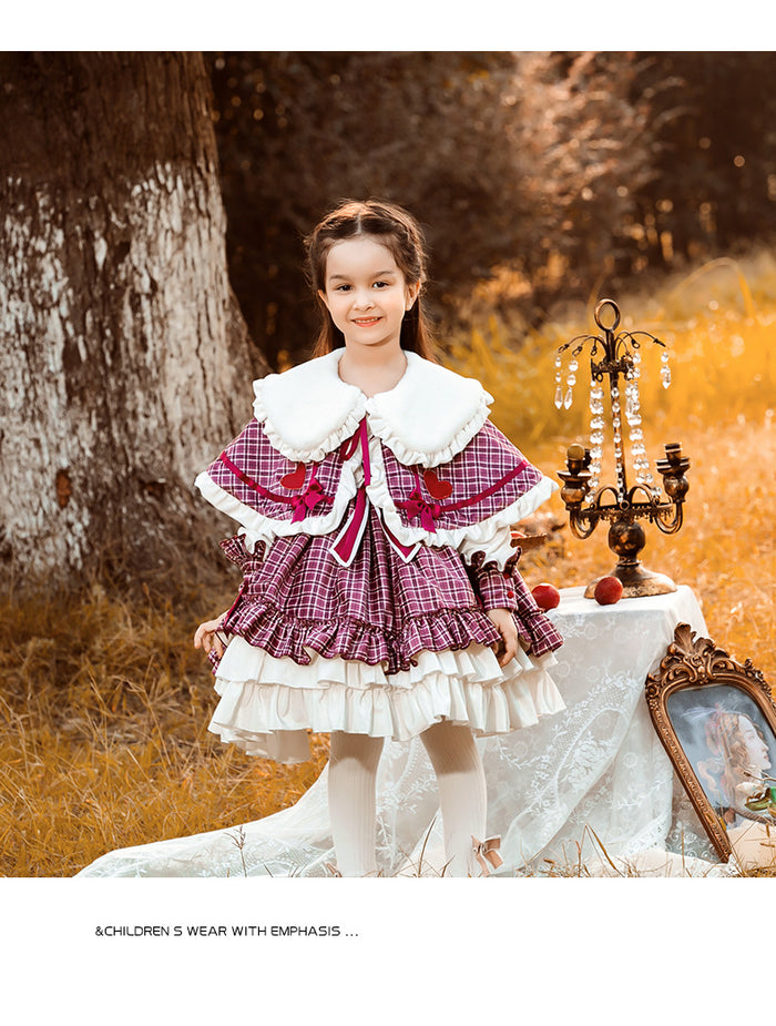 Renaissance Purple Long Sleeves Plaid Cloak Velvet with Bow(s) Girls Lolita Dress