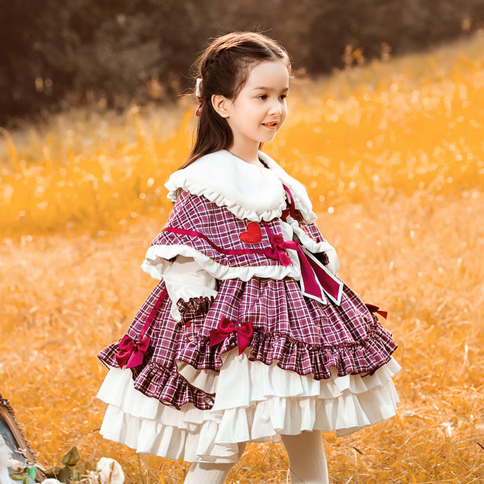 Renaissance Purple Long Sleeves Plaid Cloak Velvet with Bow(s) Girls Lolita Dress