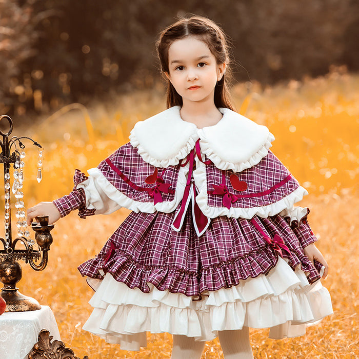 Renaissance Purple Long Sleeves Plaid Cloak Velvet with Bow(s) Girls Lolita Dress