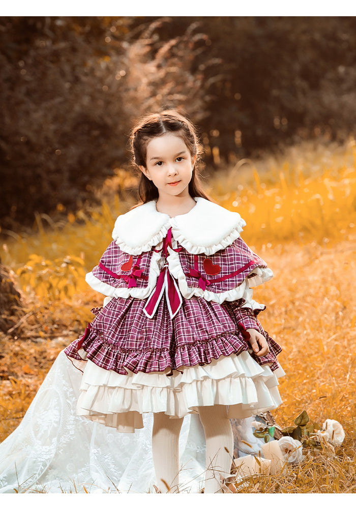 Renaissance Purple Long Sleeves Plaid Cloak Velvet with Bow(s) Girls Lolita Dress