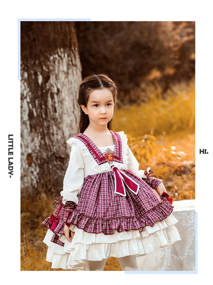 Renaissance Purple Long Sleeves Plaid Cloak Velvet with Bow(s) Girls Lolita Dress
