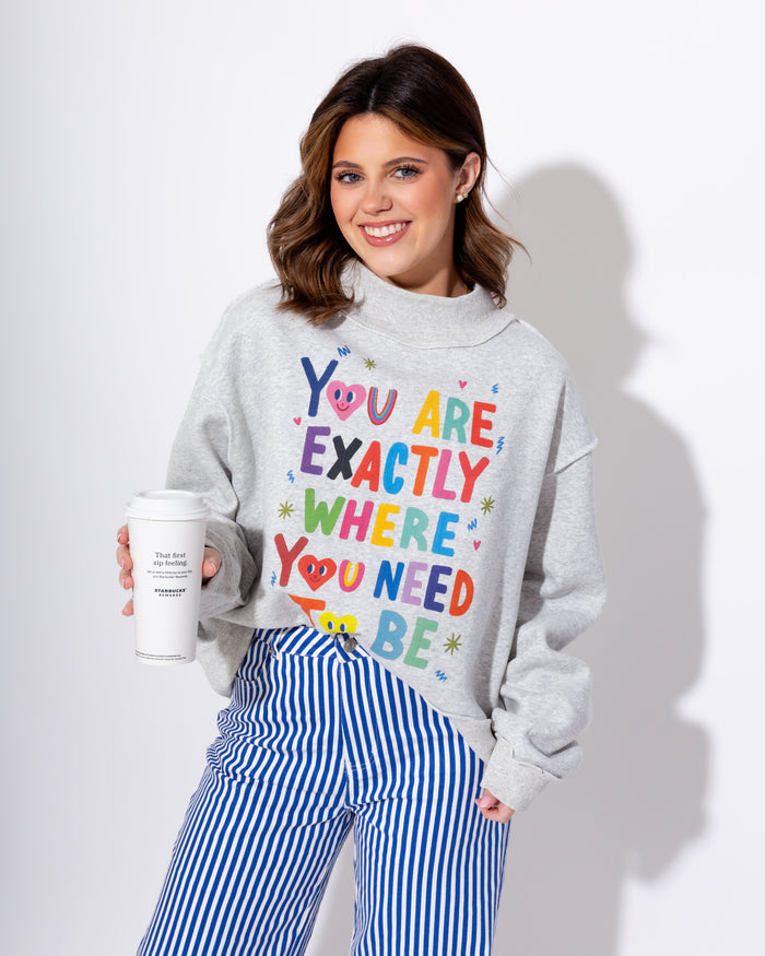 Reversible Graphic Mock-Neck Crop Sweatshirt