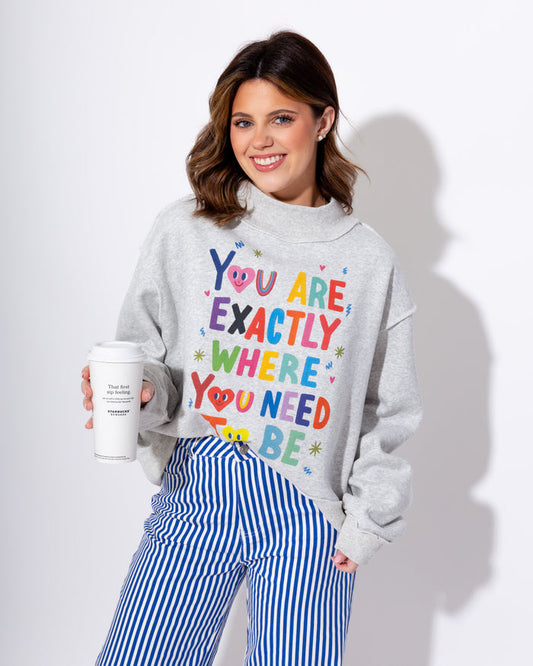 Reversible Graphic Mock-Neck Crop Sweatshirt