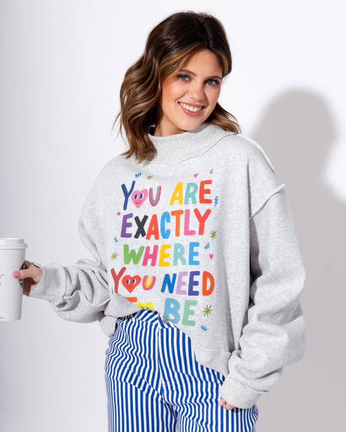 Reversible Graphic Mock-Neck Crop Sweatshirt