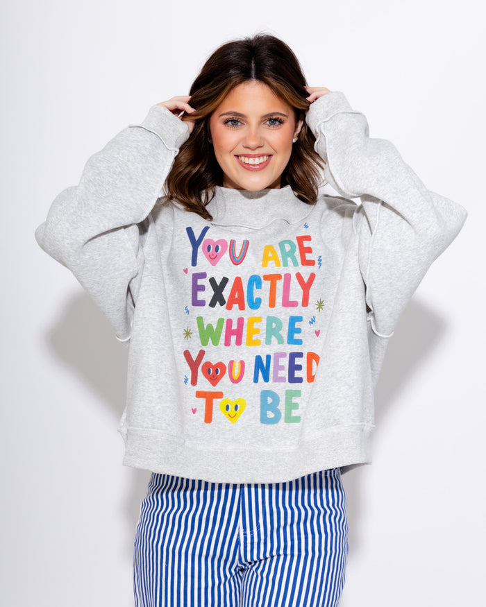 Reversible Graphic Mock-Neck Crop Sweatshirt