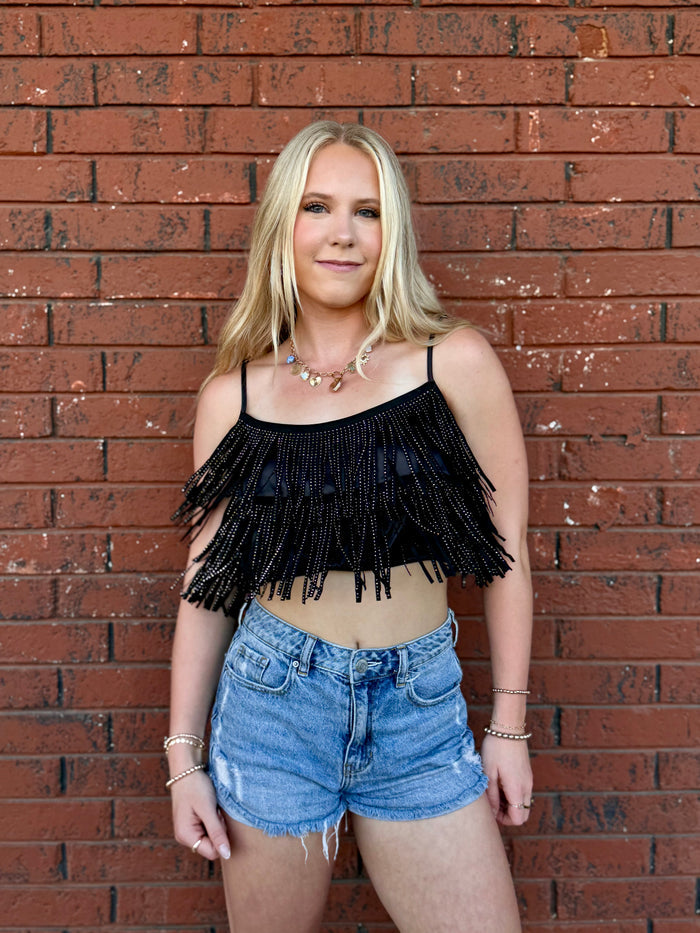 Rinestone Finge Crop Top