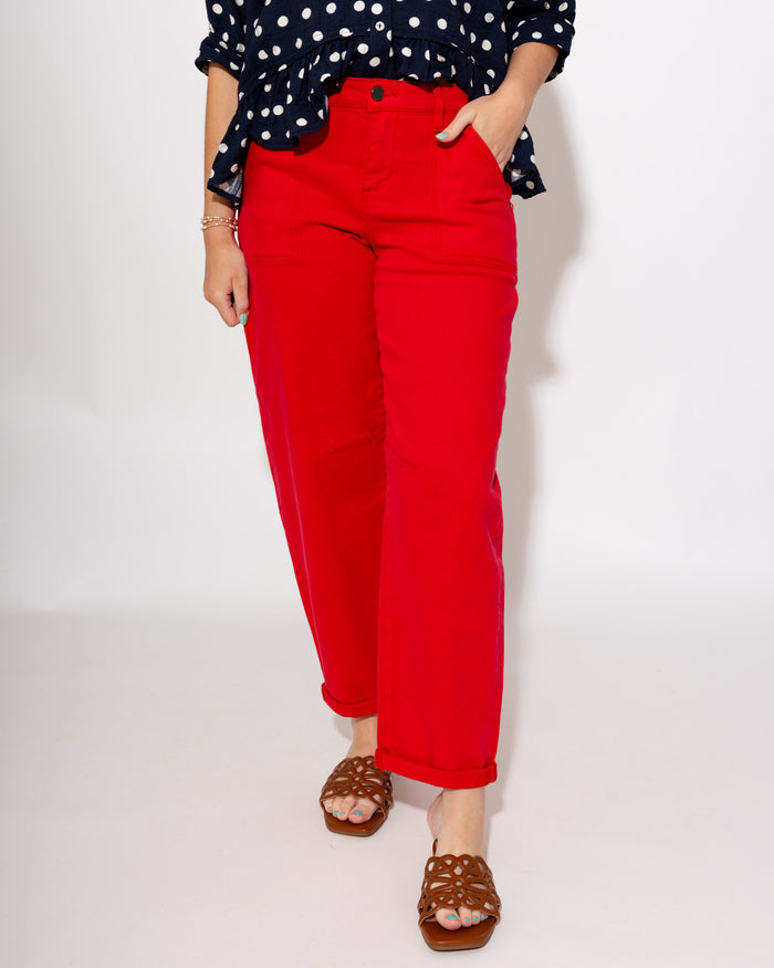 Risen | High Rise Ankle Barrel Pants in Scarlett