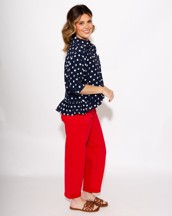 Risen | High Rise Ankle Barrel Pants in Scarlett