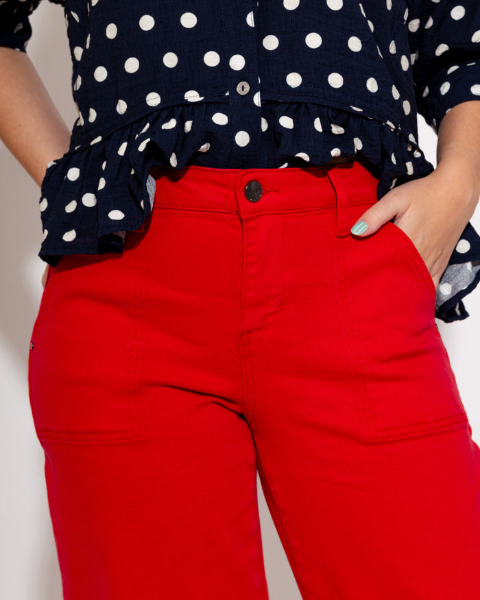 Risen | High Rise Ankle Barrel Pants in Scarlett