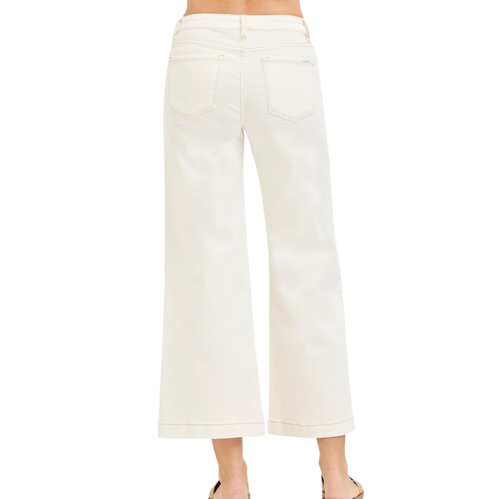 Risen: Mid Rise Crop Wide Flower Detail Pants