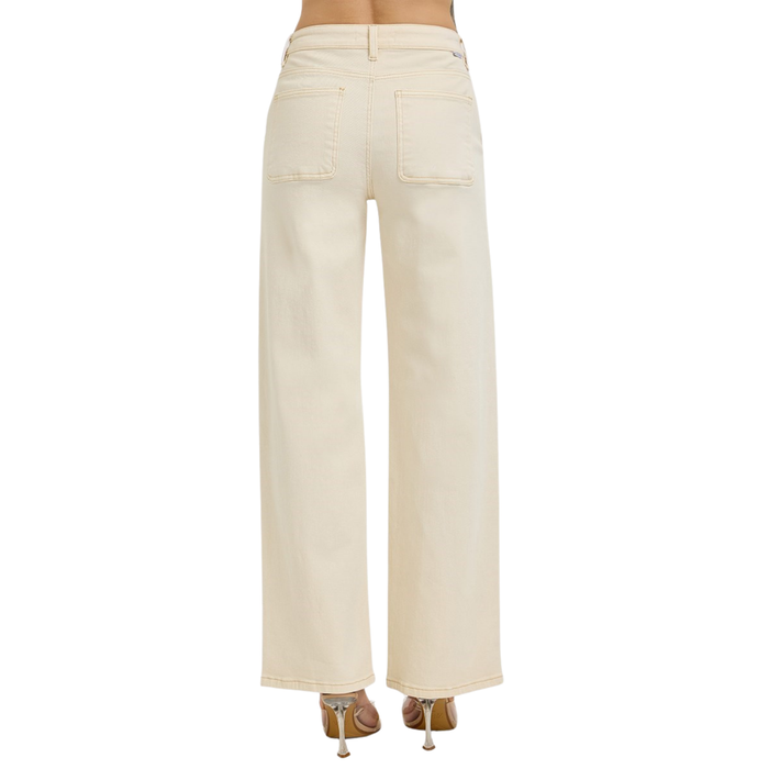 Risen: Tummy Control Slouchy Ankle Baggy Pants in Ivory