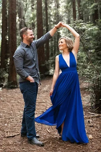 Royal Blue Chiffon Long Bridesmaid Dress 2020 with Slit