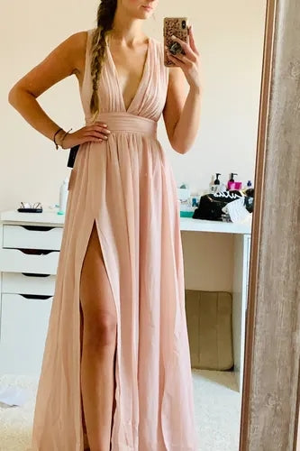 Royal Blue Chiffon Long Bridesmaid Dress 2020 with Slit