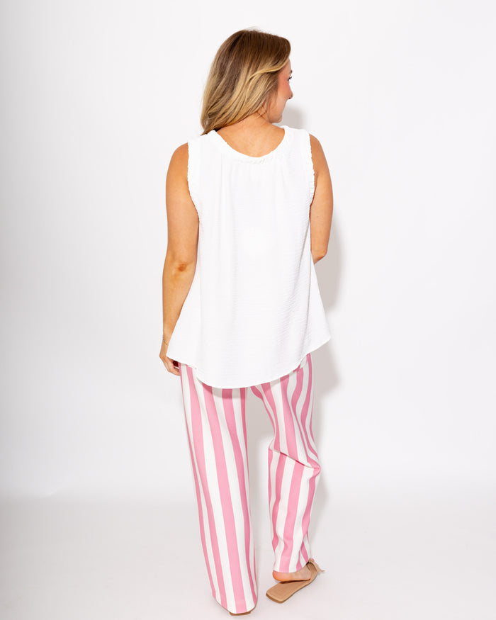 Ruffle Neck Sleeveless Top in Off White