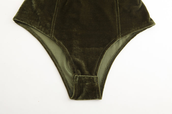 Saqulopr Bodysuit Halloween Emerald Green Velvet Leotard Corset Back
