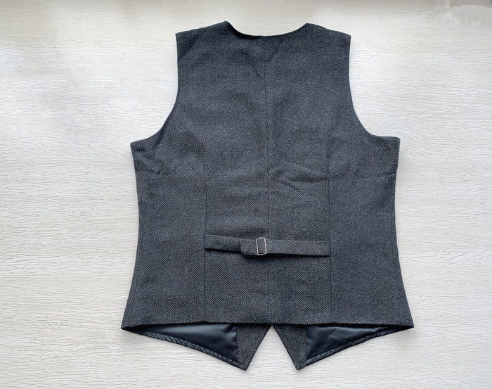 Saqulopr Vests Made to Order Grey Herringbone Tweed Waistcoat
