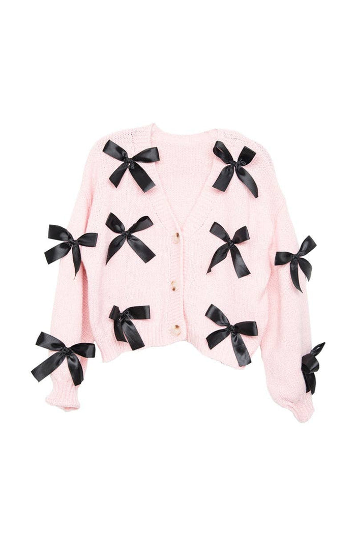 Satin Bow Open Front Knit Wholesale Cardigan