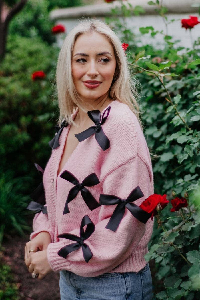 Satin Bow Open Front Knit Wholesale Cardigan