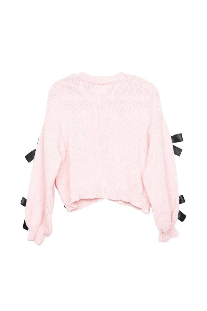 Satin Bow Open Front Knit Wholesale Cardigan