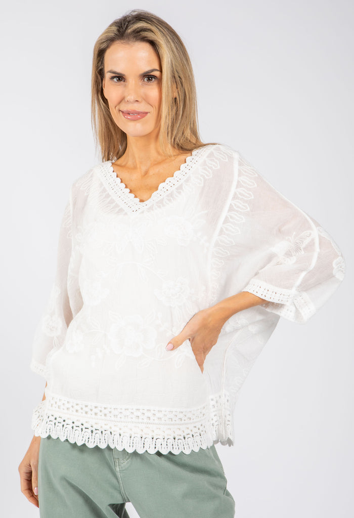 Scallop Detail V-Neck Blouse