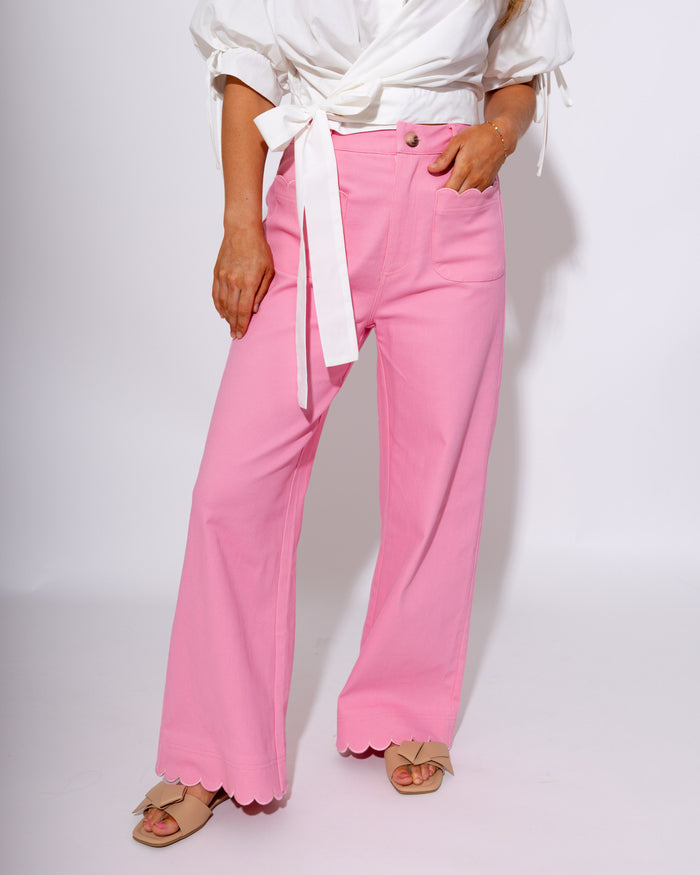 Scallop Trim Wide Leg Pants in Pink