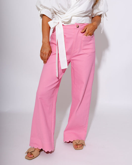 Scallop Trim Wide Leg Pants in Pink