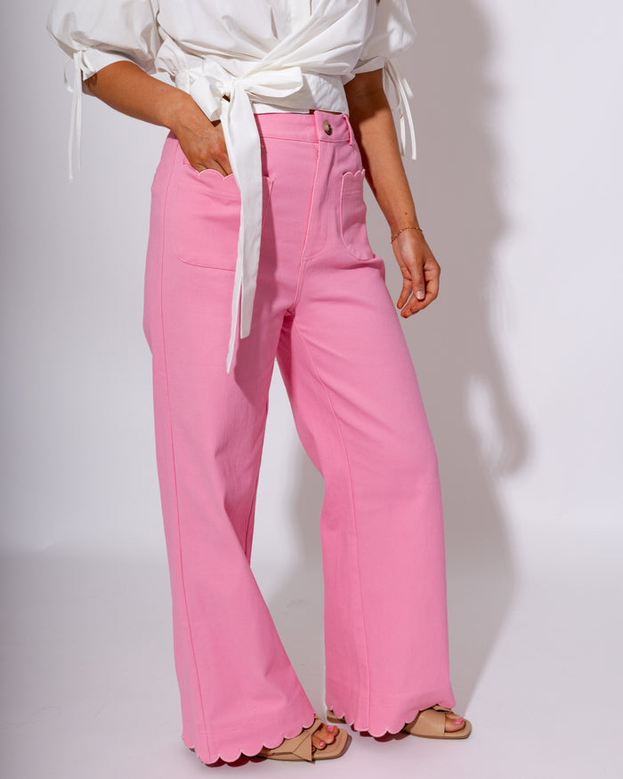 Scallop Trim Wide Leg Pants in Pink