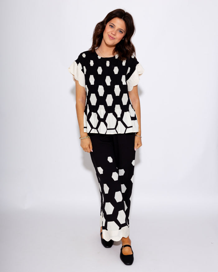Scalloped Smocked Print Top