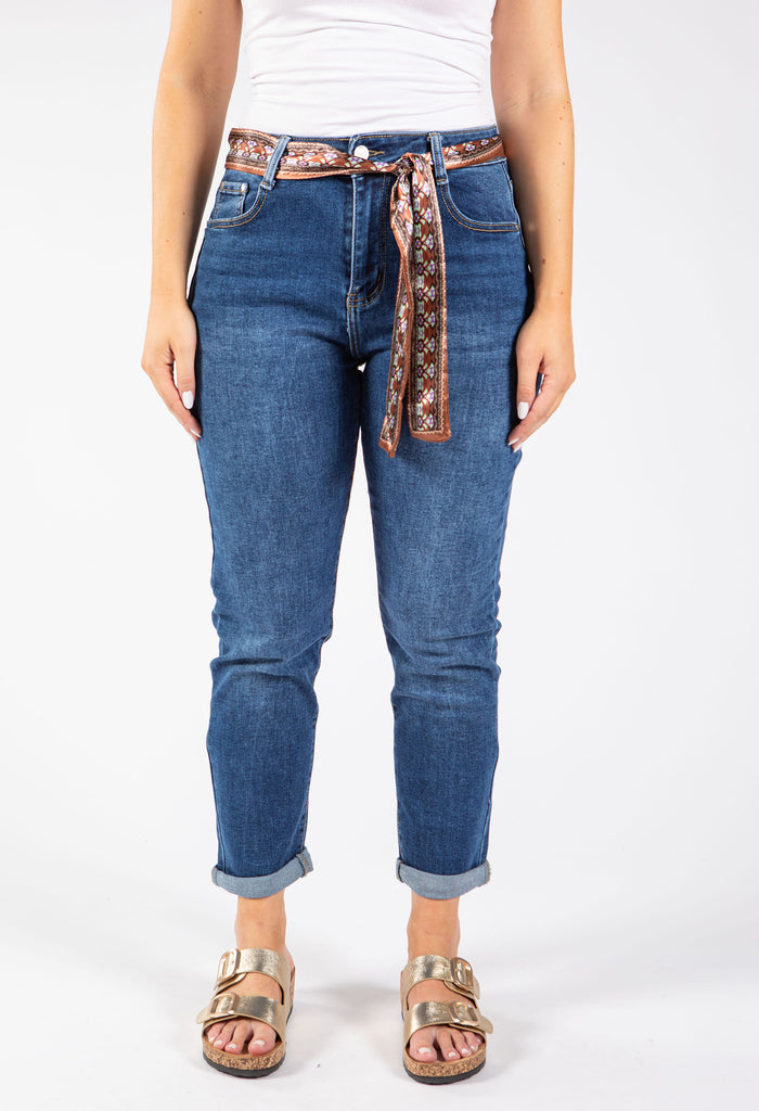 Scarf Belt Mom Jeans