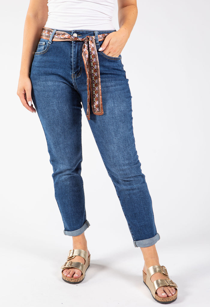 Scarf Belt Mom Jeans