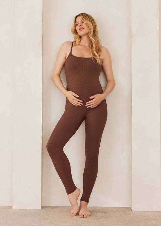 sculpting rib unitard in brown