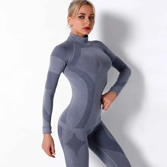 Seamless activewear Sports Stripe Long Sleeve Yoga Top - Quick-Drying Fitness Wear - Allen-Fitness