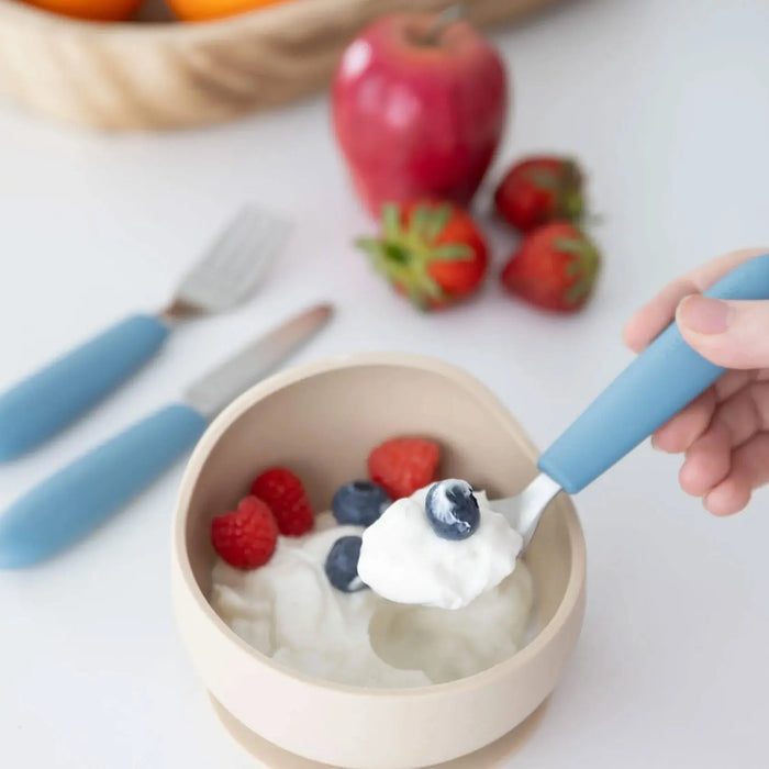Set de couverts enfant en inox & silicone KiddiKutter - Bleu