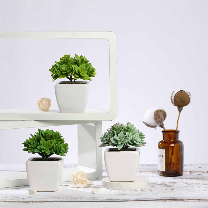 Set of 3 | 4'' Assorted Green Echeveria Artificial Plants with Pots