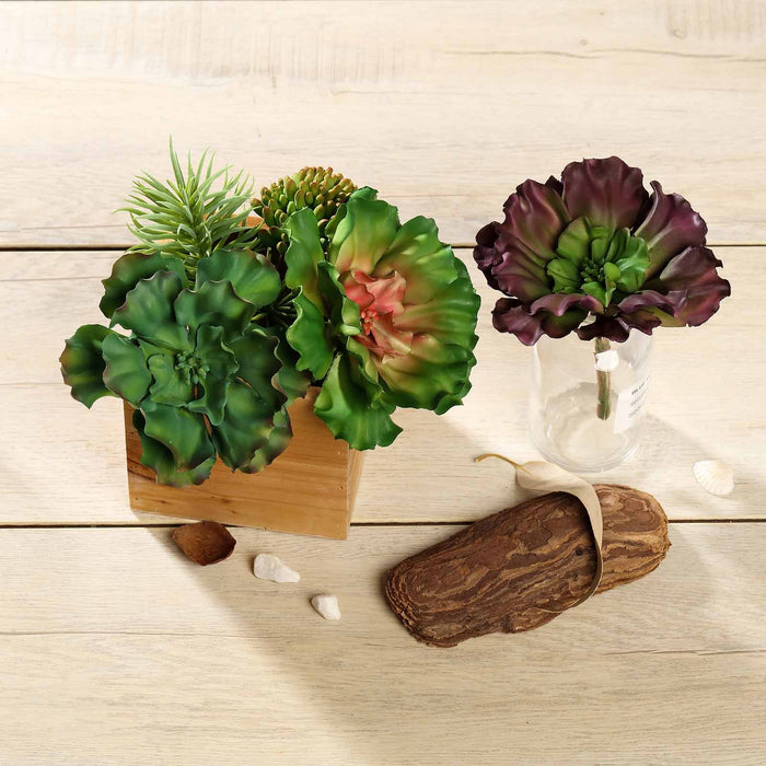 Set of 3 | Multi Colored Fake Succulents | 6" Wavy Kalanchoe Decorative Artificial Plants