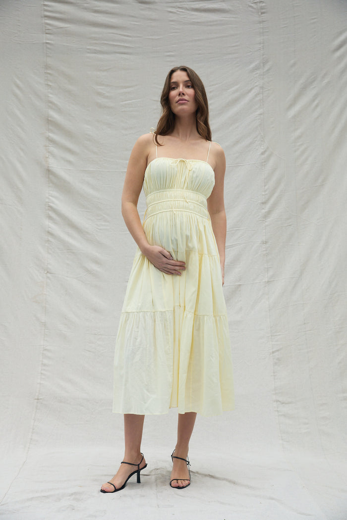 Shirred Midi Poplin Dress