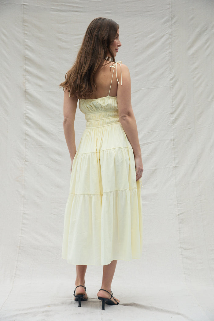 Shirred Midi Poplin Dress