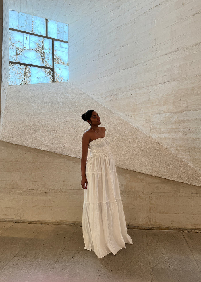 Shirred Strapless Gown