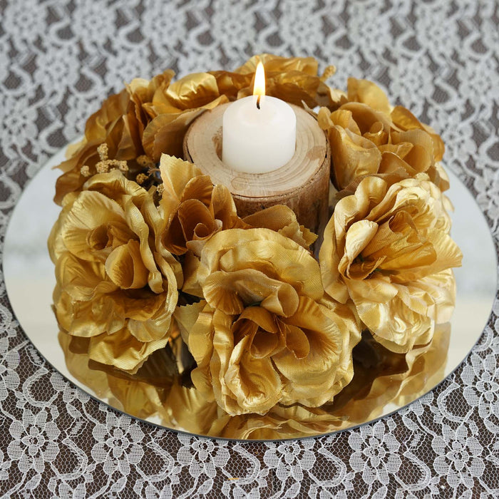 Silk Rose Candle Ring Artificial Flowers - Gold - 4 pcs