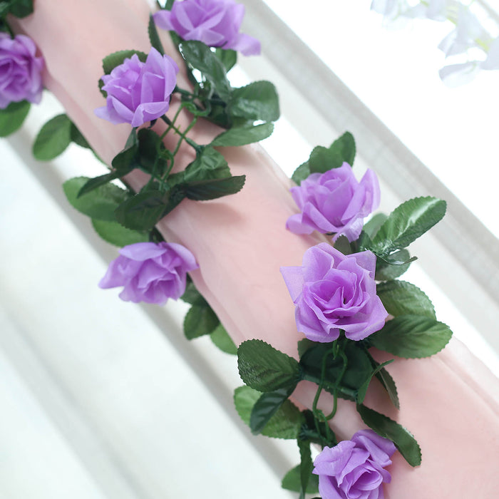 Silk Rose Garland Artificial Flowers - Lavender - 6 ft