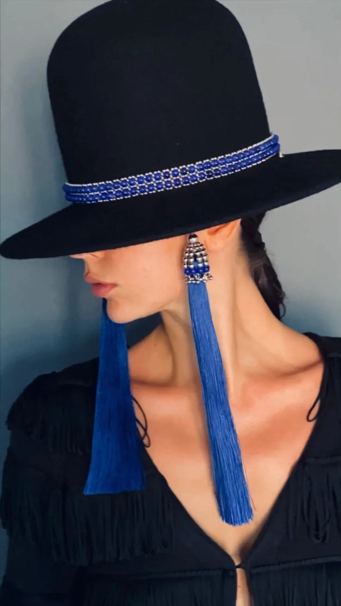Handmade beaded blue crystals with polymer metal beads by object and dawn