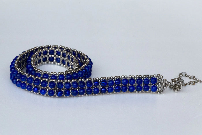 Handmade beaded blue crystals with polymer metal beads by object and dawn