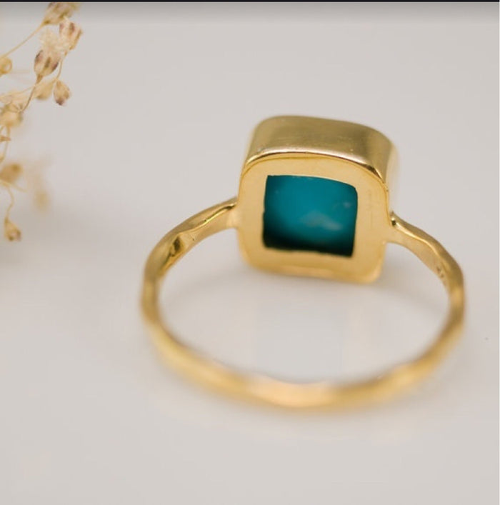 Simple Square Turquoise 18k Gold Plated Ring