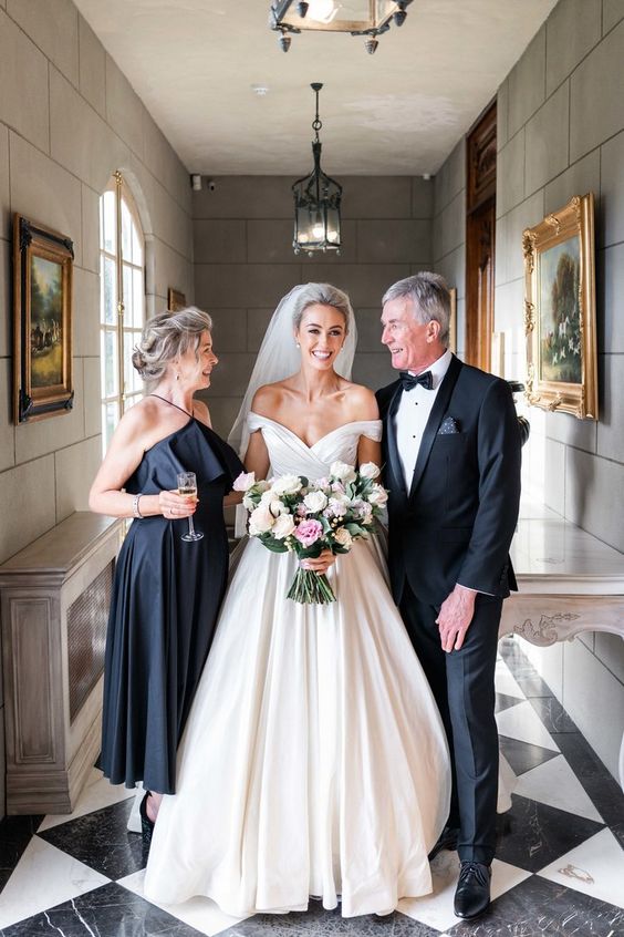 Simple Wedding Dress Ivory Satin Off the Shoulder