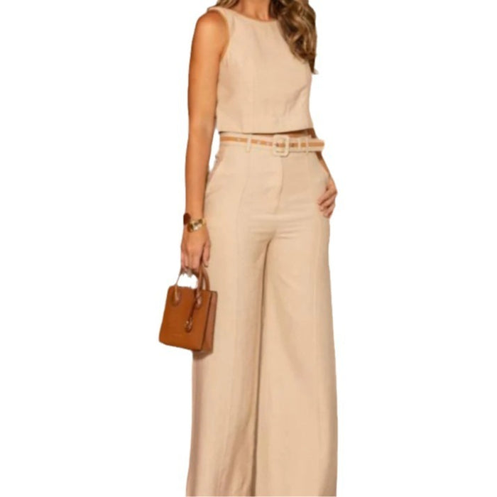 Sleeveless Short High Waist Wide Leg Pants Suit