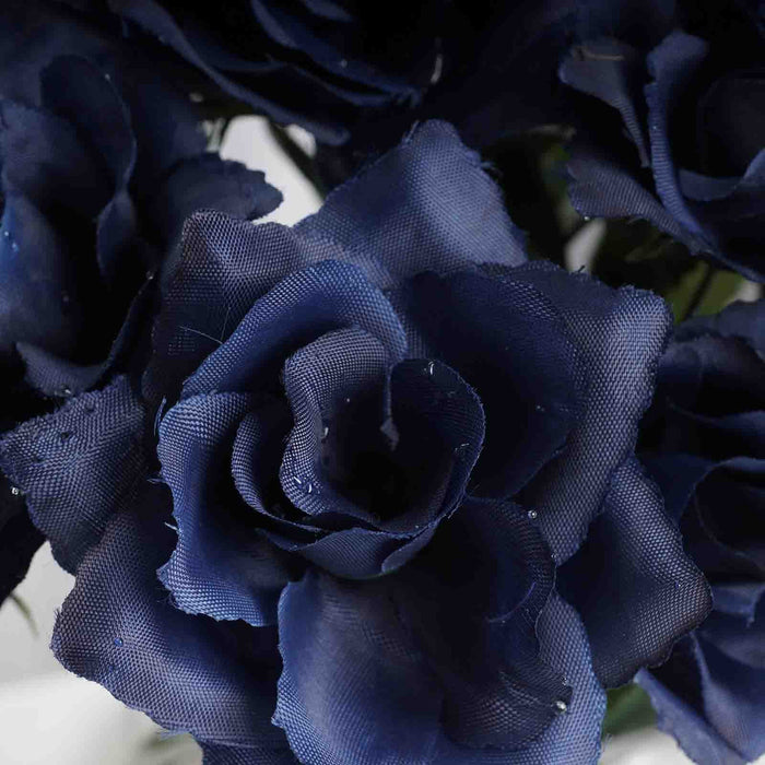 Small Open Rose Bush Artificial Silk Flowers - Navy Blue