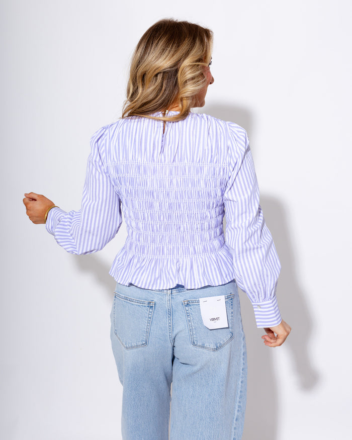 Smocked Stripe Top in Lavender