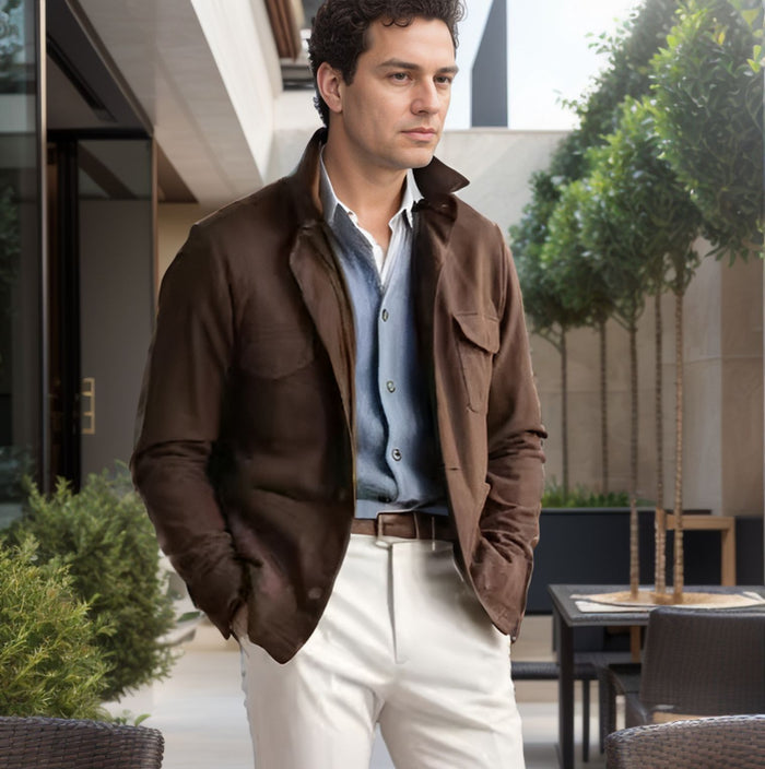 Spring And Autumn Tops Multi-pocket turn-down Collar Coat