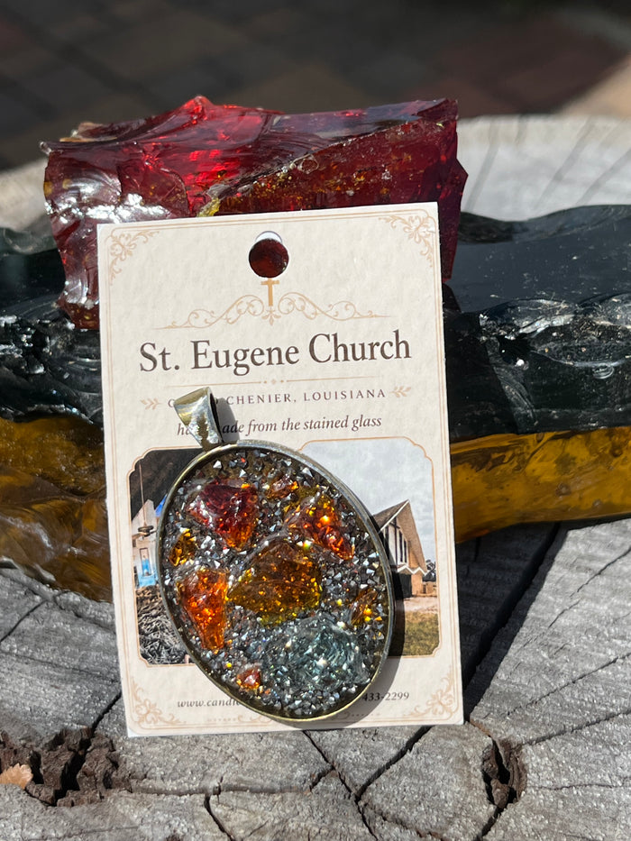 St Eugene Silver Oval Pendant with Sparkles