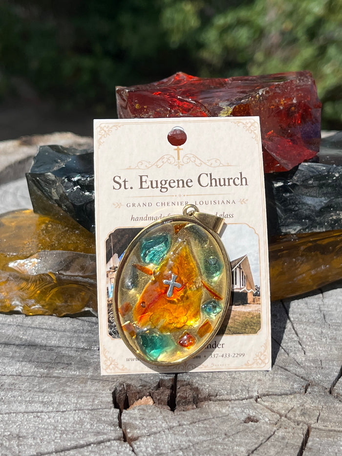 St Eugene Gold Oval Pendant with Cross